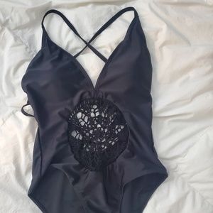 Black crochet waisted bathing suit